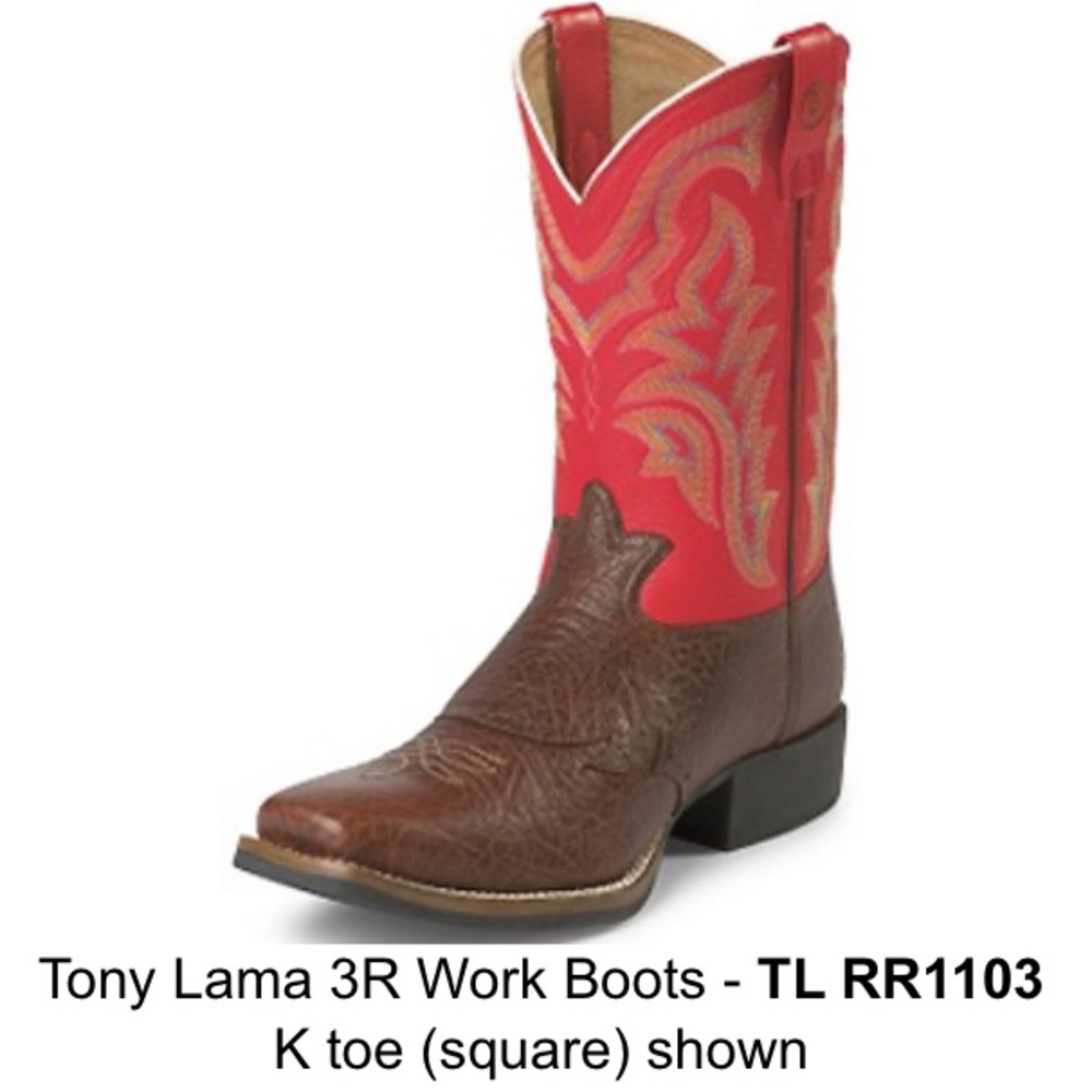 Tony Lama RR1103 red leather square toe cowboy western boots men’s 10D